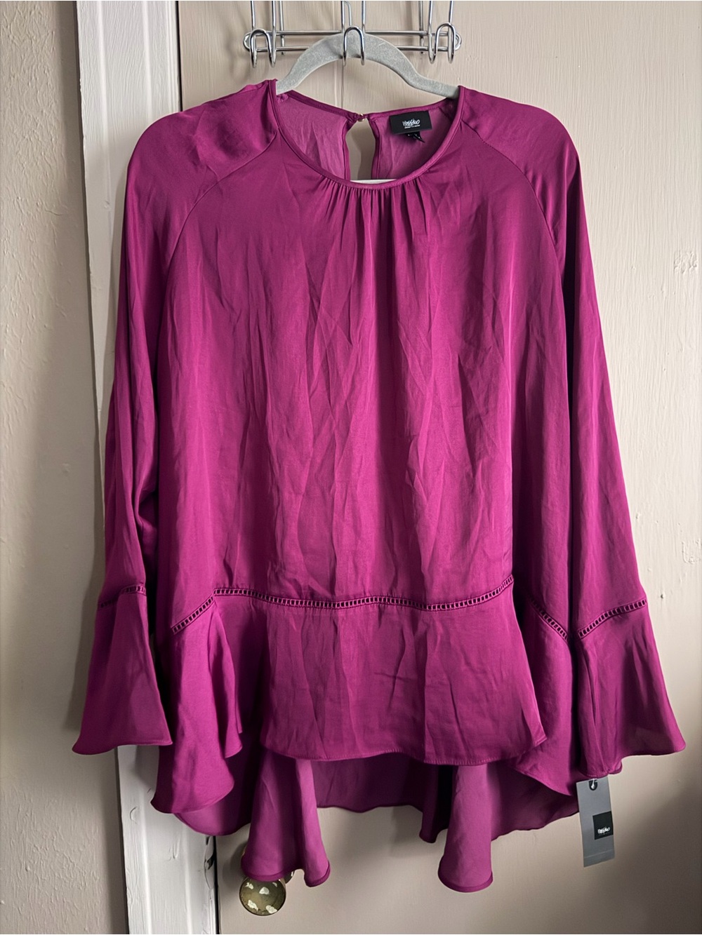 No Boundaries Magenta Peplum Long-Sleeve Tunic